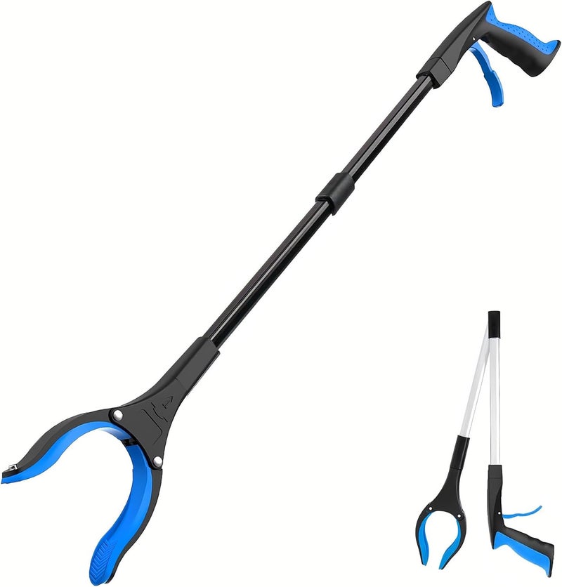 POPDA Grabber Reacher Tool - 32” Extra Long Foldable Gripper and Reaching Tool - Heavy Duty Pick Up Stick Grabbers for Seniors, Trash, Surgery Recovery Must Haves Gifts (Black Blue) - Image 1